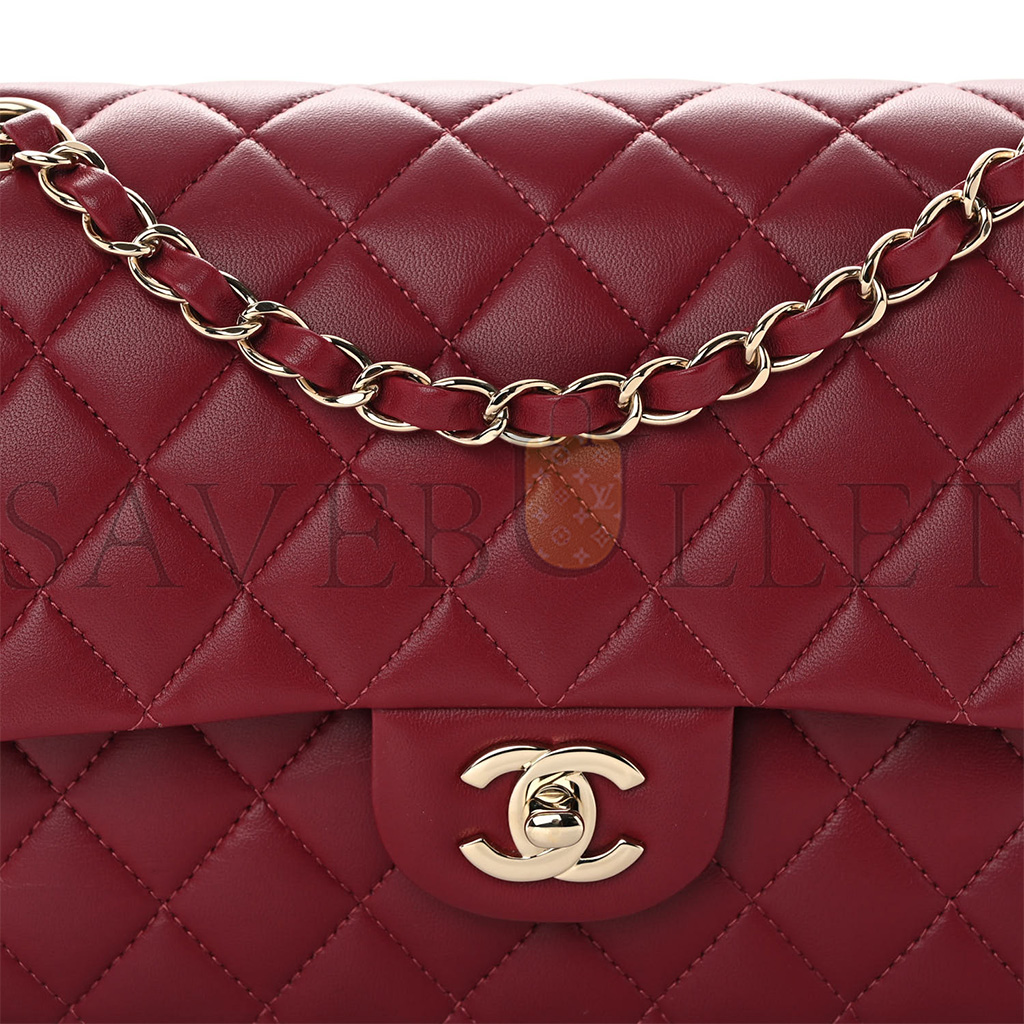Ch*el calfskin quilted medium double flap dark red rose gold hardware (25*15*6cm)